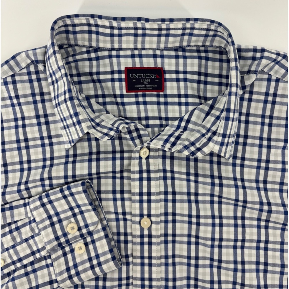 UNTUCKit Button Down Shirt Men's Large Tall Blue Plaid Long Sleeve